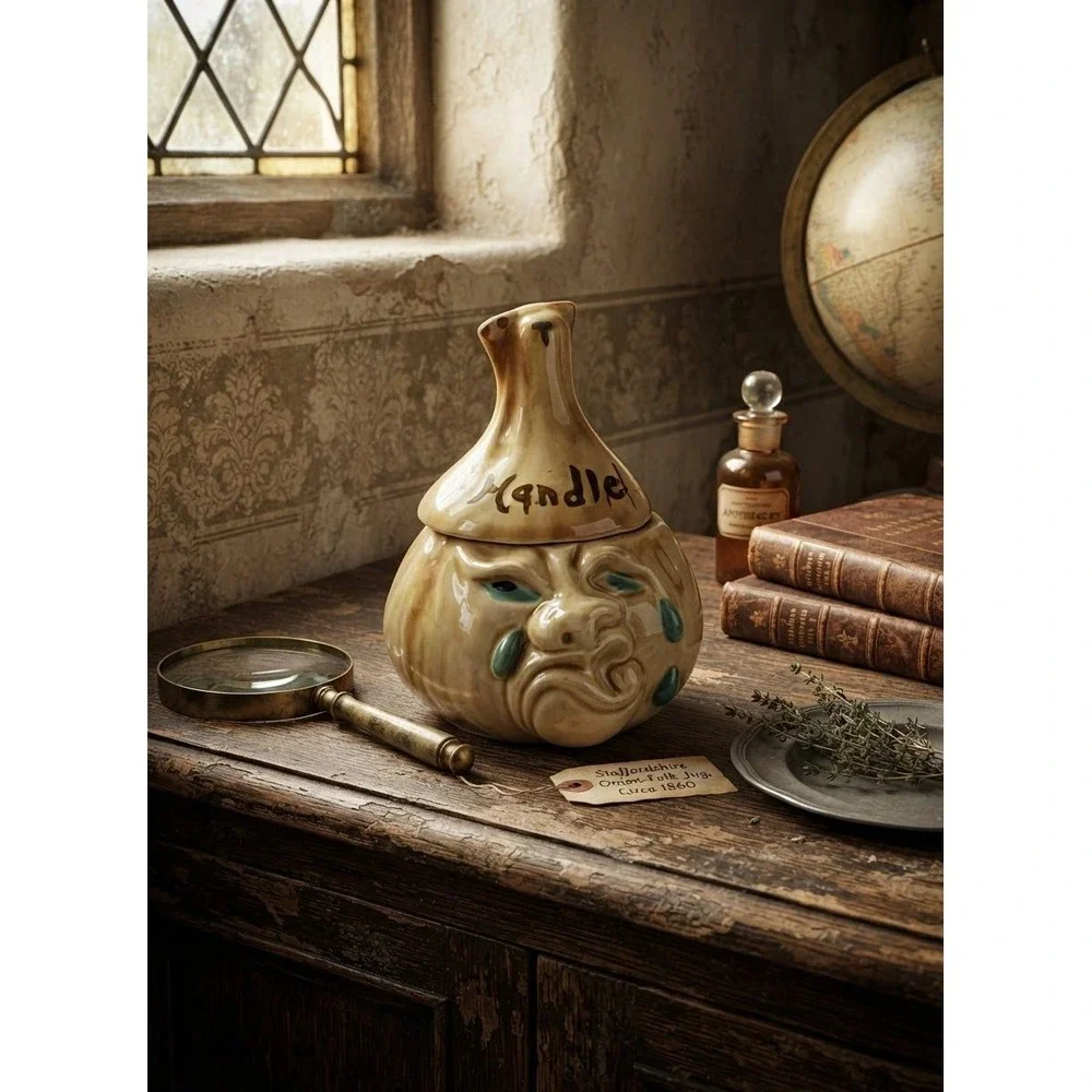 Vintage Crying Garlic Keeper Ceramic Jar Hand Painted Japan Novelty Kitsch 5in
